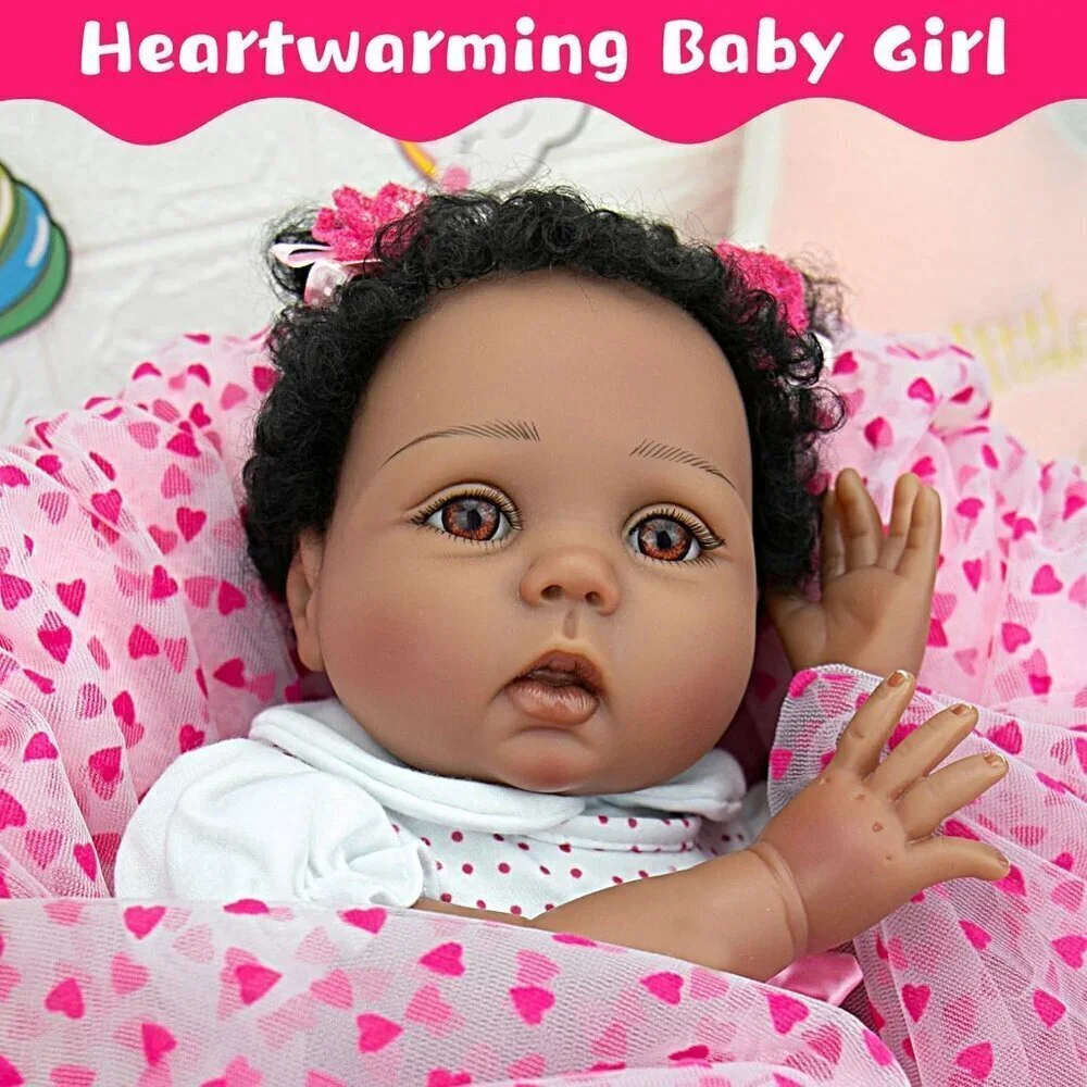 🆕22Inch Realistic Black African American Newborn Girl with a soft cloth Body